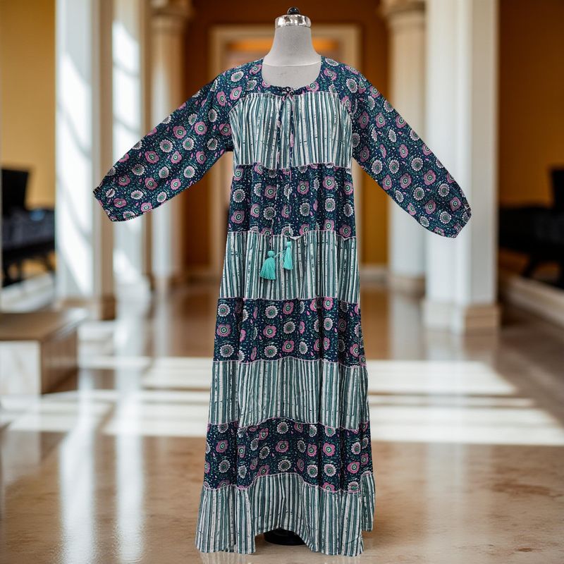 L/XL Bushra Printed Cotton Dress 57" Long Jalabiya