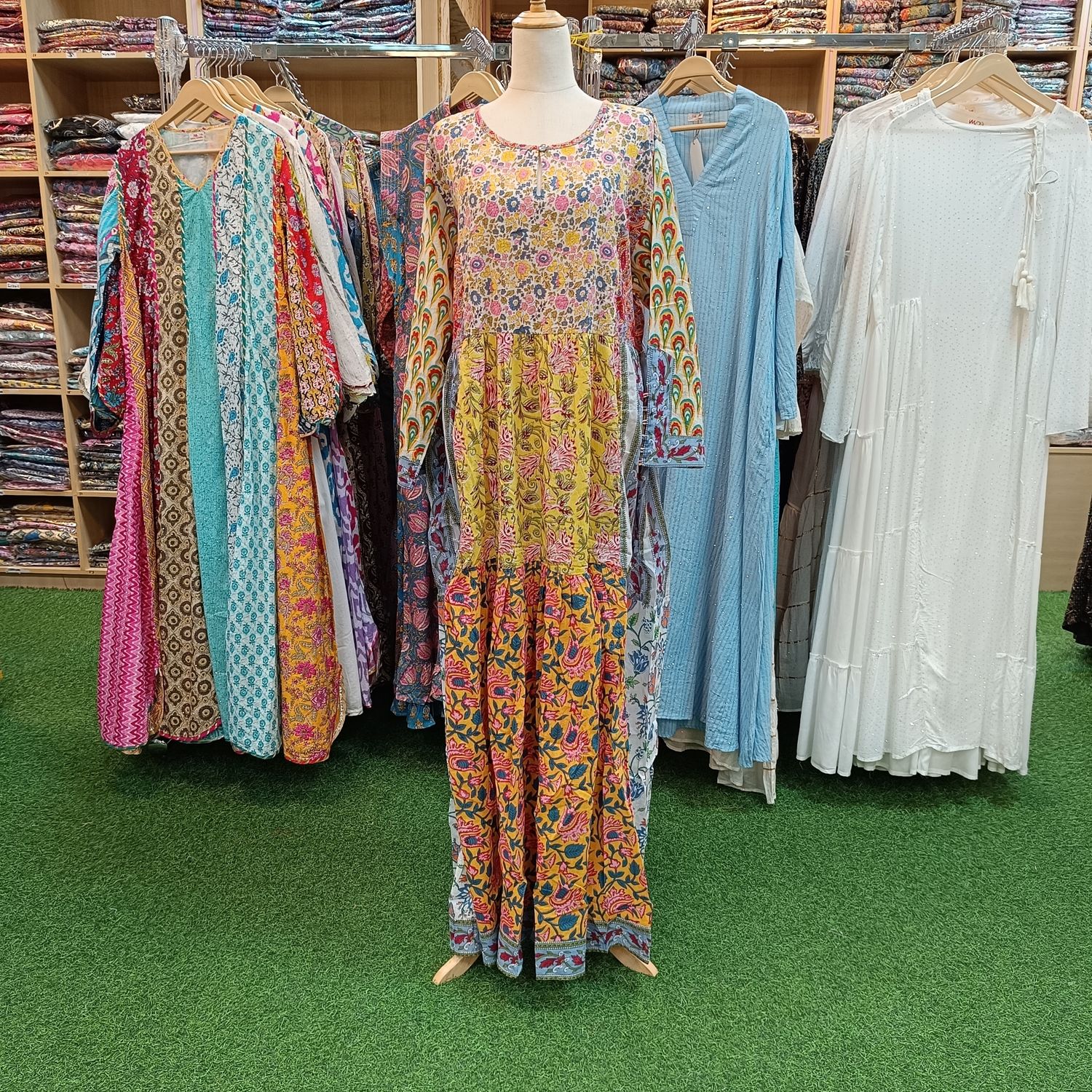 2XL/3XL Lubab Multi Printed Cotton Dress 57" Long Jalabiya