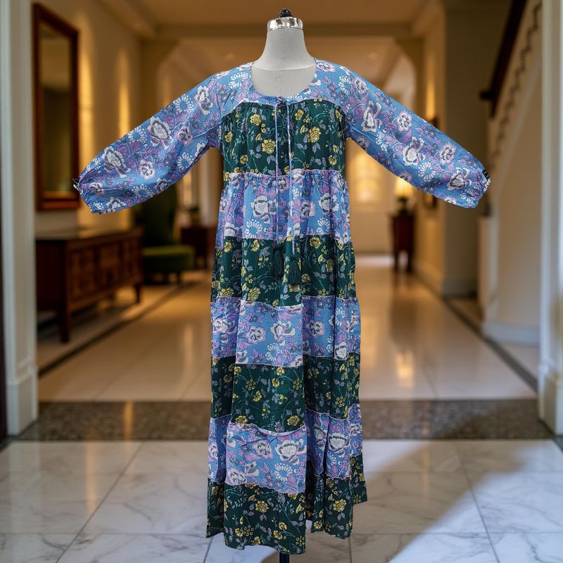 XS/S Bushra Printed Cotton Dress 54" Long Jalabiya