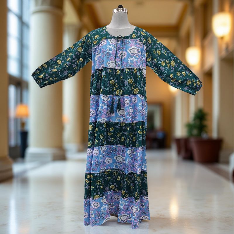 2XL/3XL Bushra Printed Cotton Dress 57" Long Jalabiya