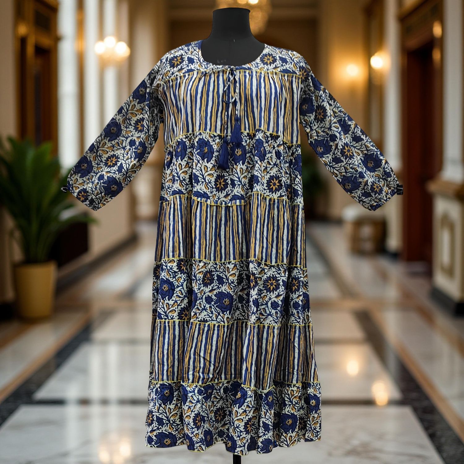 XS/S Bushra Printed Cotton Dress 54" Long Jalabiya