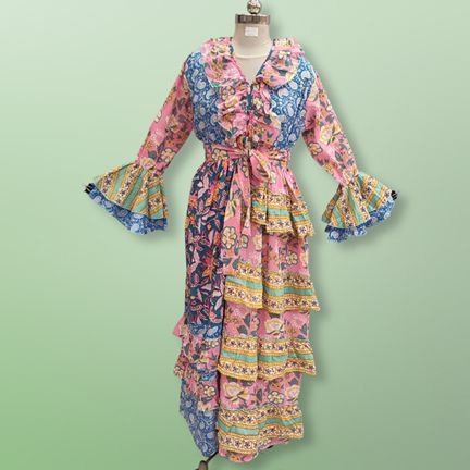 2XL/3XL Sabah Printed Cotton Dress 57" Long Jalabiya