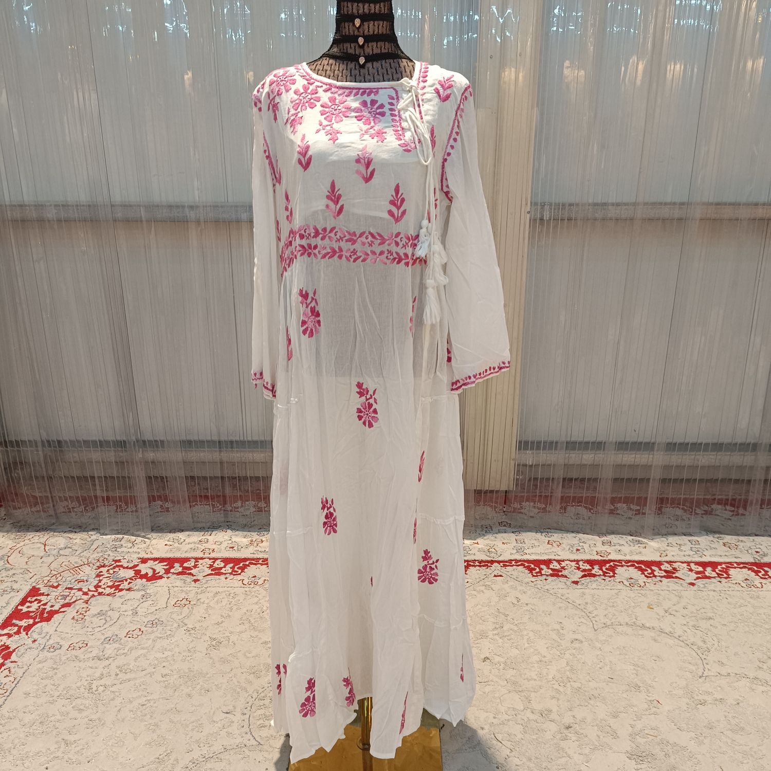 L/XL Cindrella embroidery Cotton Dress 57" Long Jalabiya