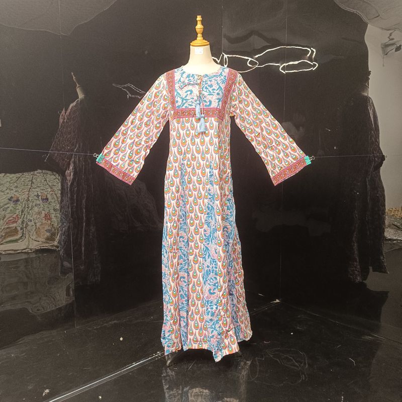 S/M  Anaya Printed Cotton Dress 57"Long Jalabiya