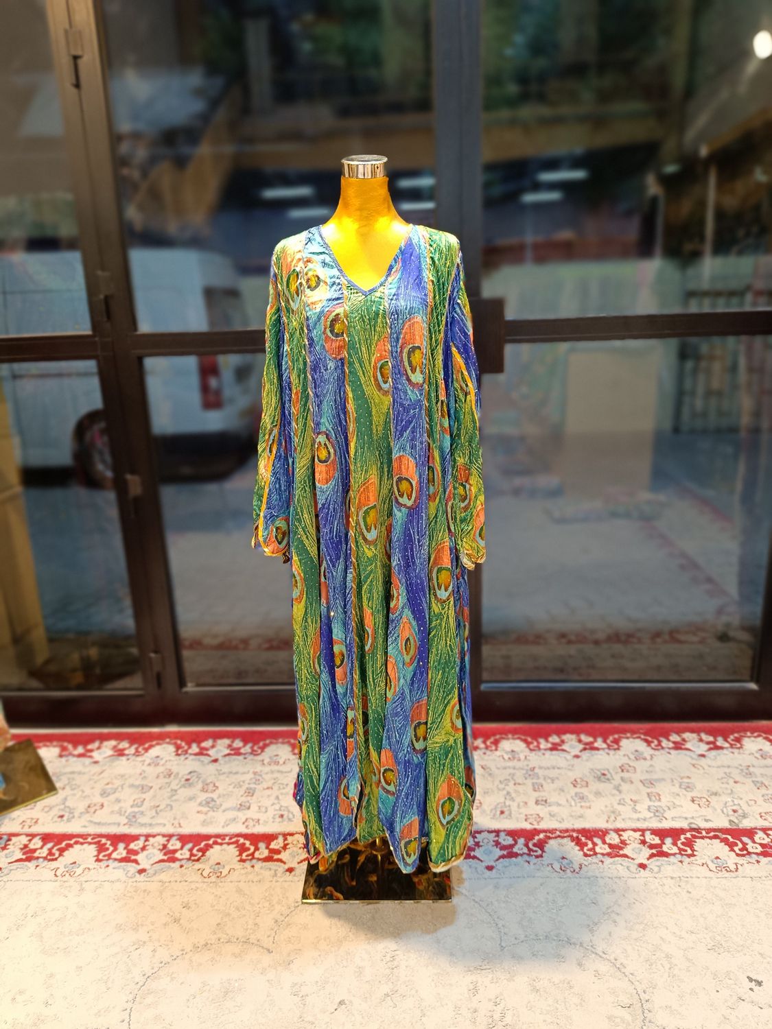 2XL/3XL Meher Silk Crystal Multi Printed  Dress 57" Long Jalabiya