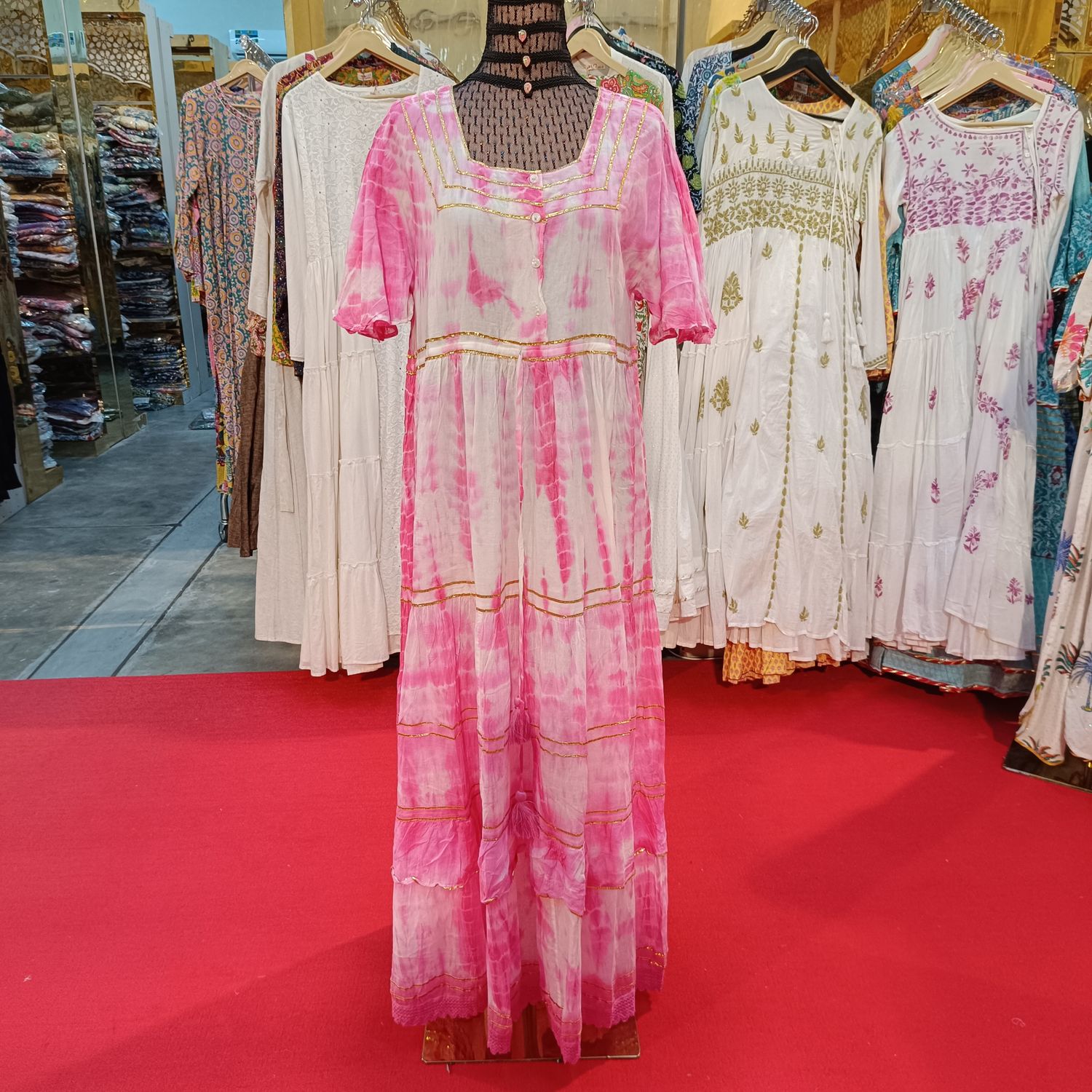 S/M Special White pink Colour Dress 57" Long Jalabiya