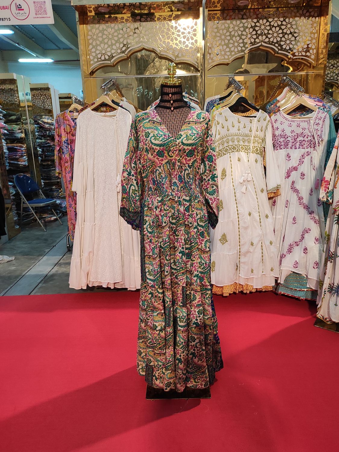 L/XL  Naaz Silk Crystal Printed  Dress 57" Long Jalabiya