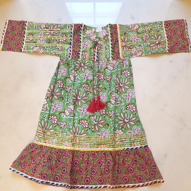 6-7  Year Ebrah  Printed Cotton Dress 36" Long Jalabiya