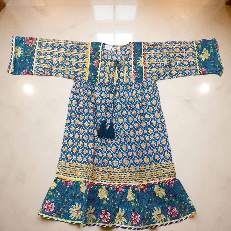6-7 Year Ebrah  Printed Cotton Dress 36" Long Jalabiya