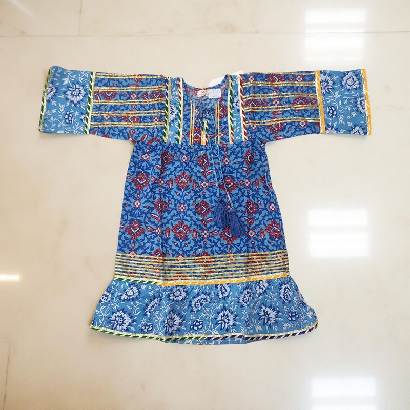 2-3 Year Ebrah Printed Cotton Girls Dress 30" Long Jalabiya