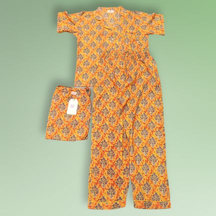 6-7 Year Pajama Cotton Short Sleeves Shirt Collar Neck Full Pajama Set