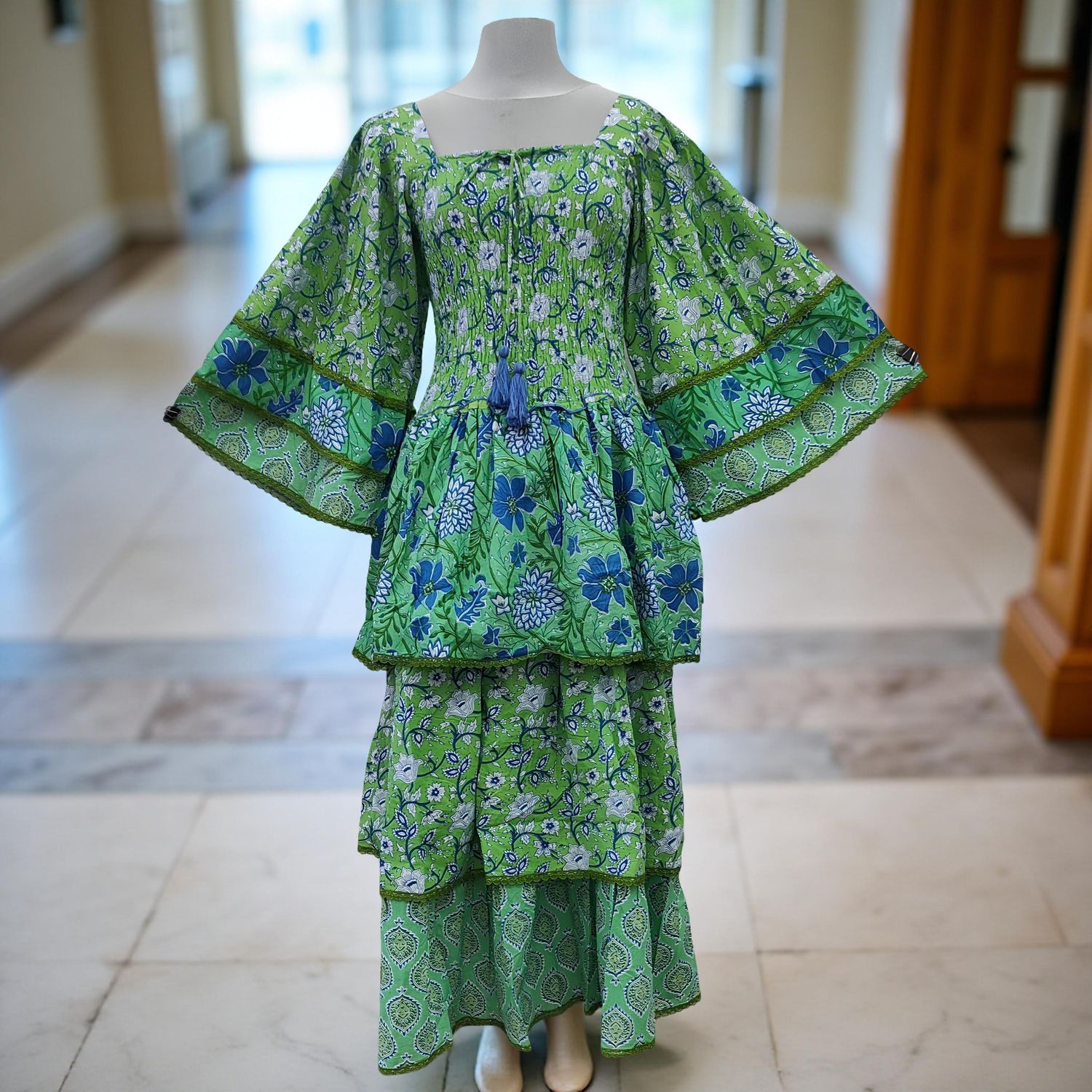 L/XL Rahima Printed Cotton Dress 57" Long Jalabiya