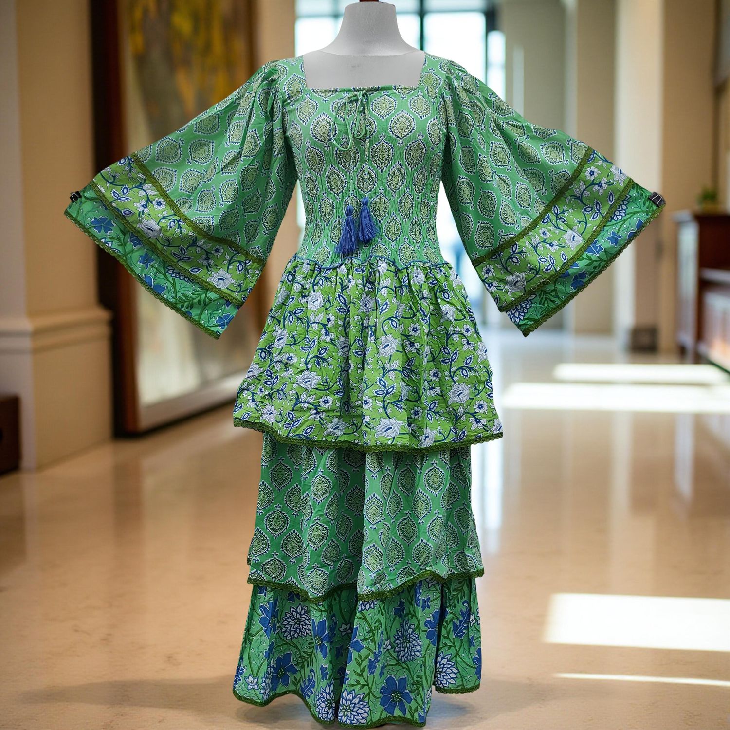 L/XL Rahima Printed Cotton Dress 57" Long Jalabiya