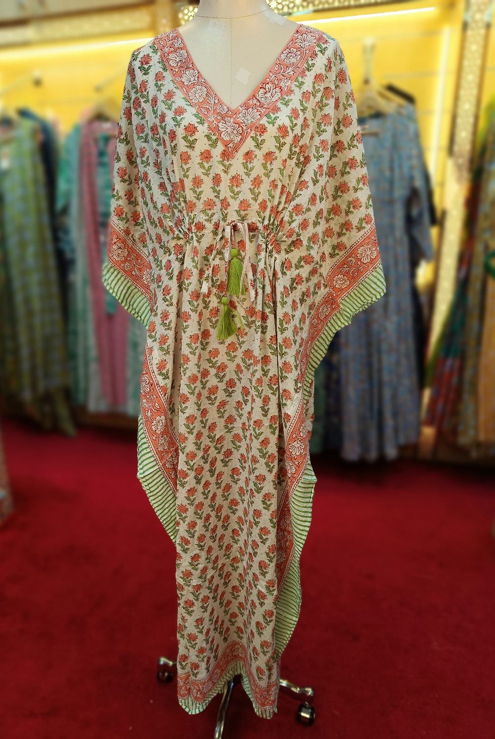 Free Size Farasha Crystal White Kaftan Cotton 56" Long Jalabiya