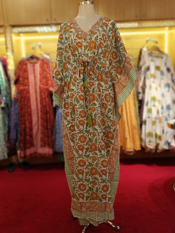 Free Size Farasha Crystal White Kaftan Cotton 56" Long Jalabiya