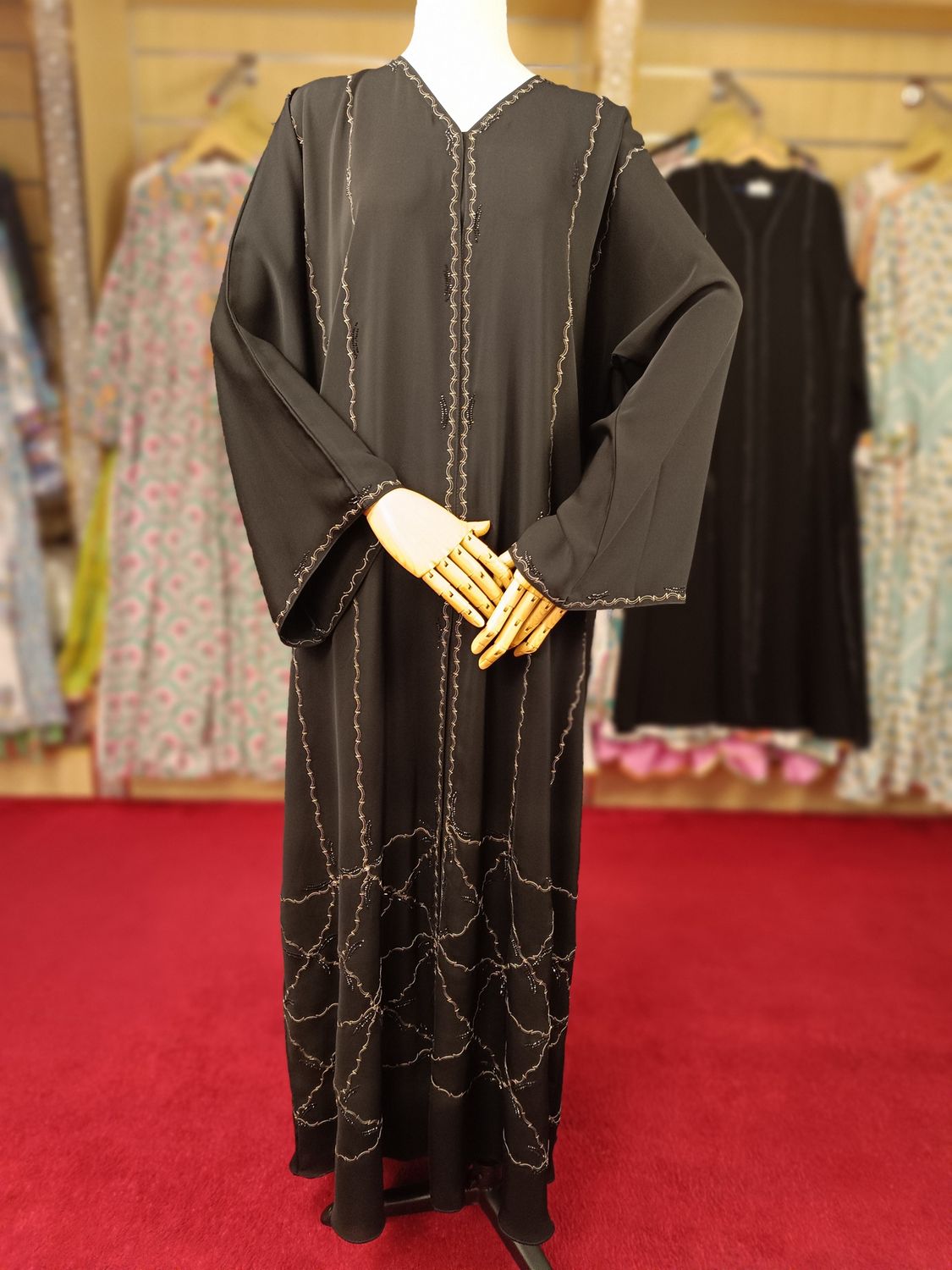 Black Abaya Crystal Embroidery length 58"inch