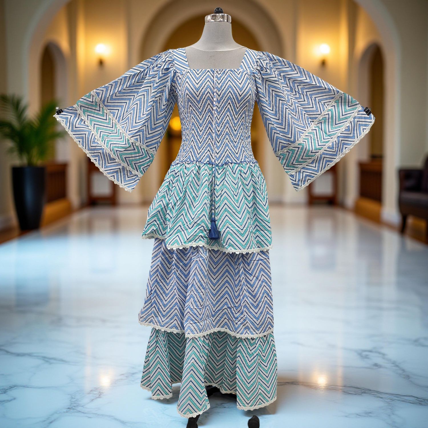 S/M Rahima Printed Cotton Dress 57" Long Jalabiya