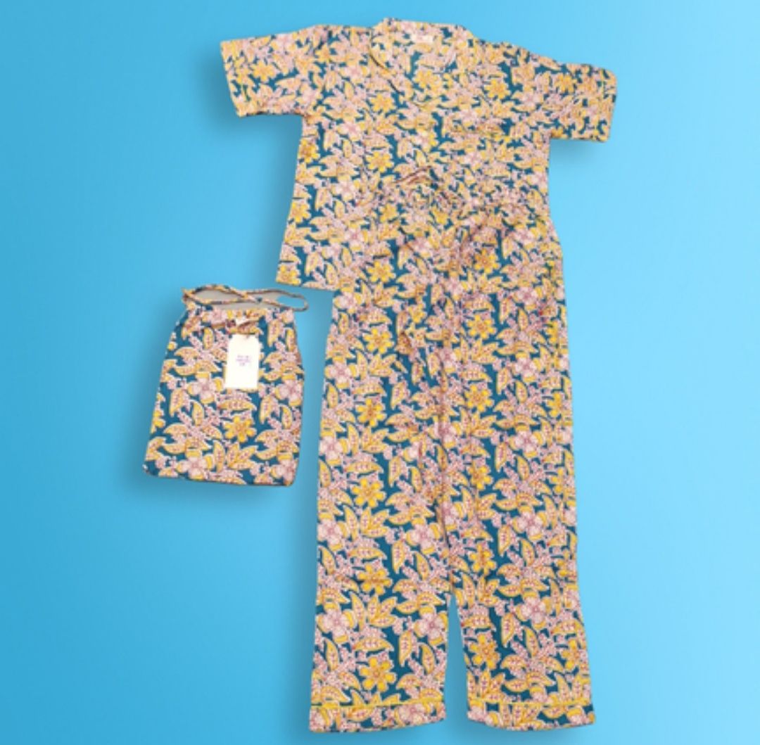 1-2 Year Pajama Cotton Short Sleeves Shirt Collar Neck Full Pajama Set