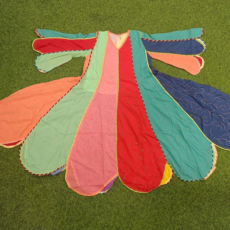 8-9 Year Meher Crystal Plain Multi Cotton Girls Dress 42"Long Jalabiya