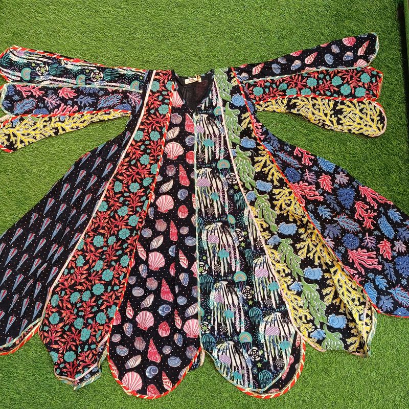 6-7 Year Meher Crystal Multi Printed Cotton Girls Dress 37" Long Jalabiya