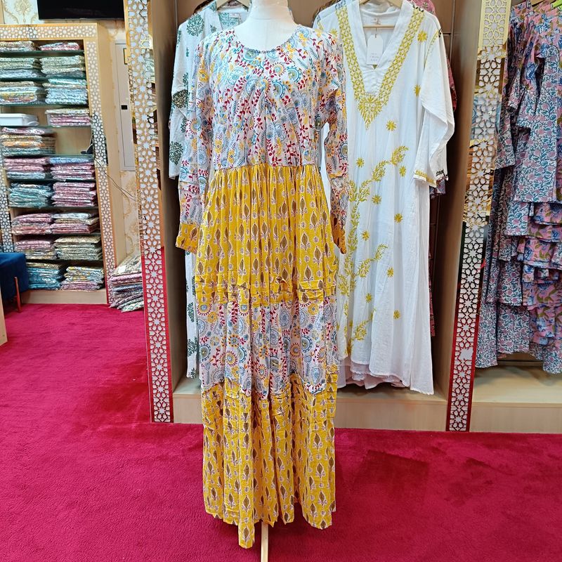 L/XL Dana Printed Cotton Dress 56" Long Jalabiya