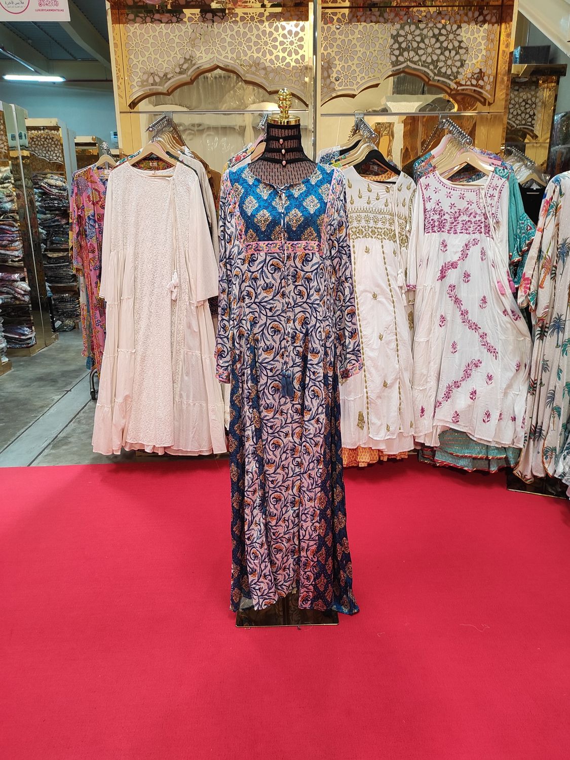 S/M Anaya Silk Crystal Printed  Dress 57" Long Jalabiya