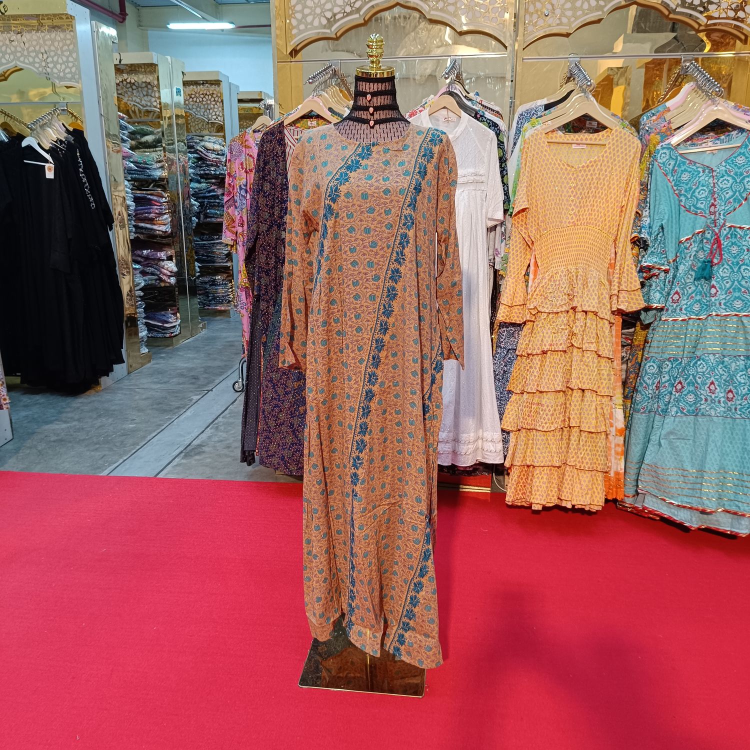 S/M Nury Embroidery Printed Cotton Dress 57" Long Jalabiya