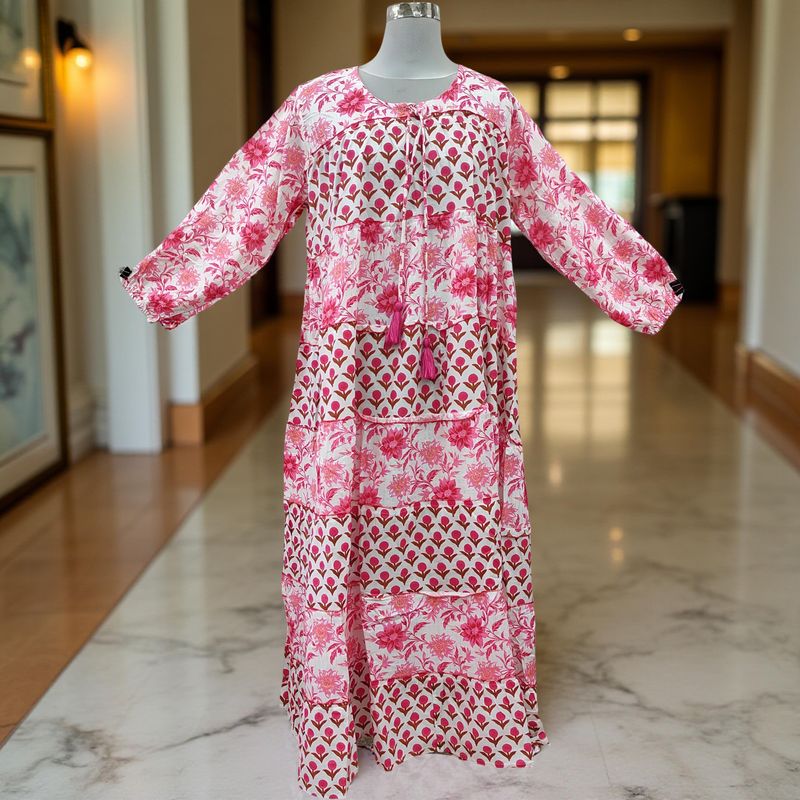 L/XL Bushra Printed Cotton Dress 57" Long Jalabiya