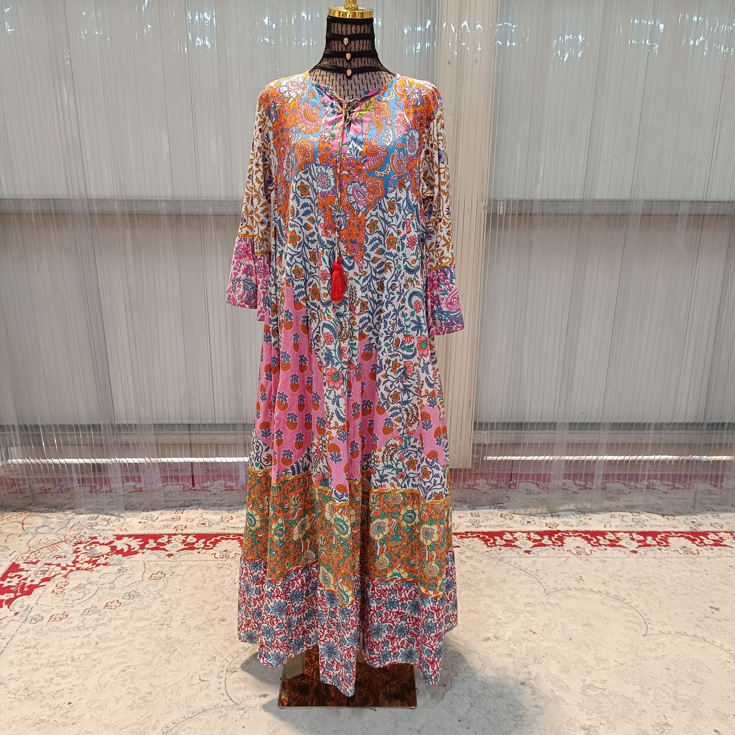 L/XL Sadia Printed Cotton Dress 57" Long Jalabiya