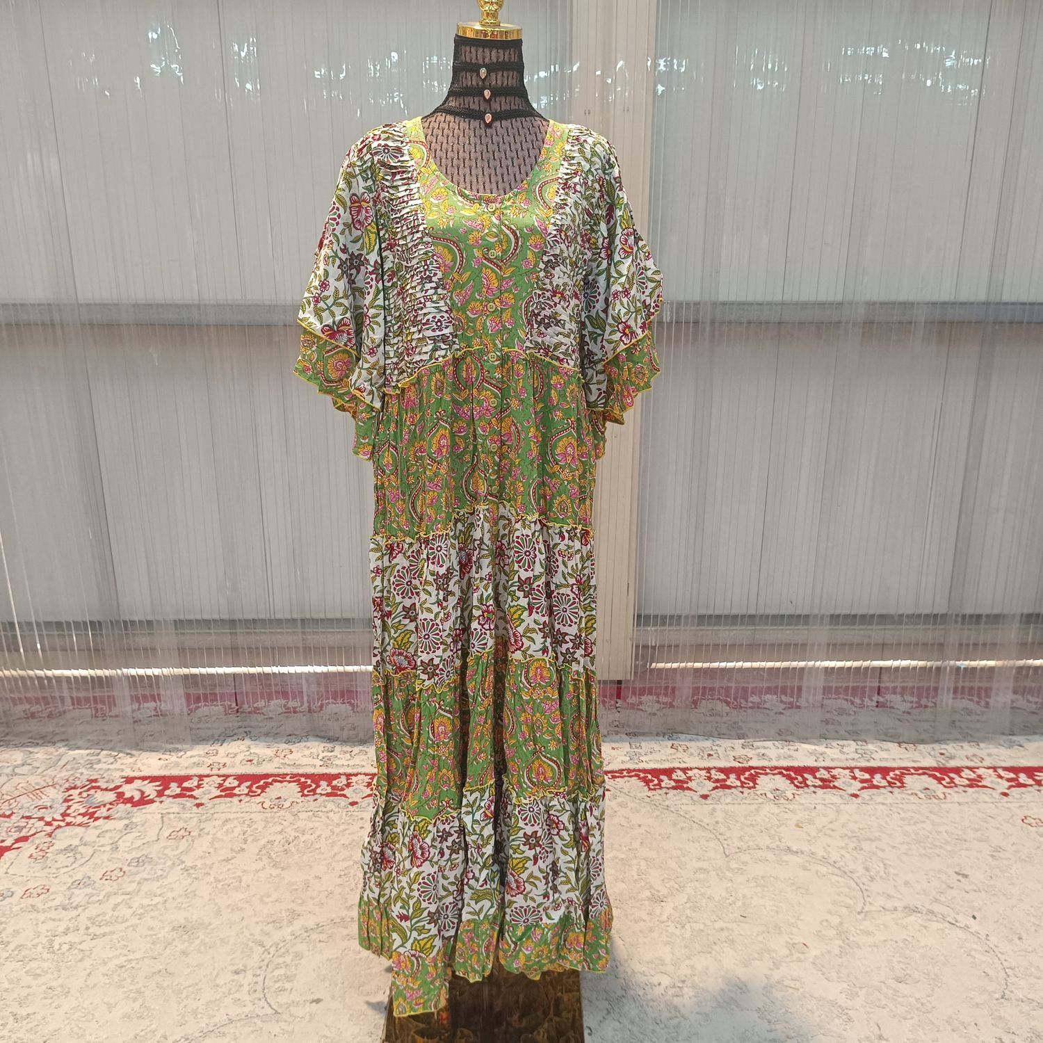 2XL/3XL Hamida Printed Cotton Dress 57"Long Jalabiya