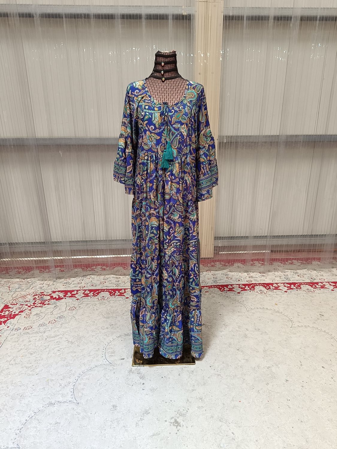 S/M Gaby Silk Multi Printed Dress 57" Long Jalabiya