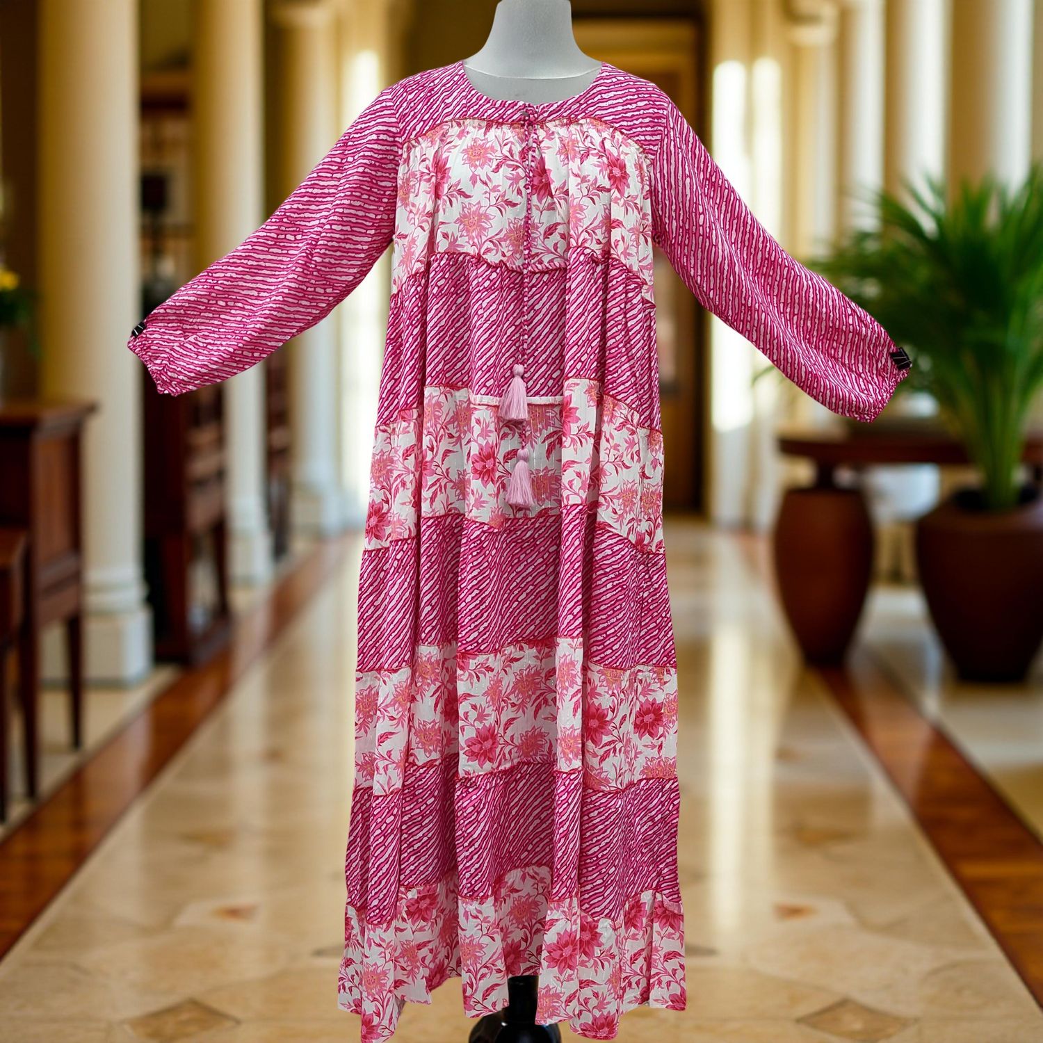 L/XL Bushra Printed Cotton Dress 57" Long Jalabiya