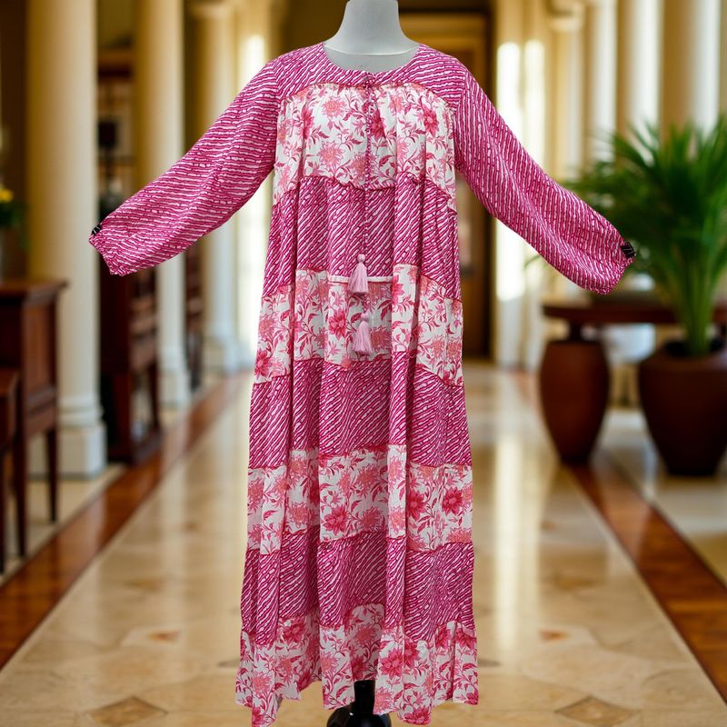 L/XL Bushra Printed Cotton Dress 57" Long Jalabiya