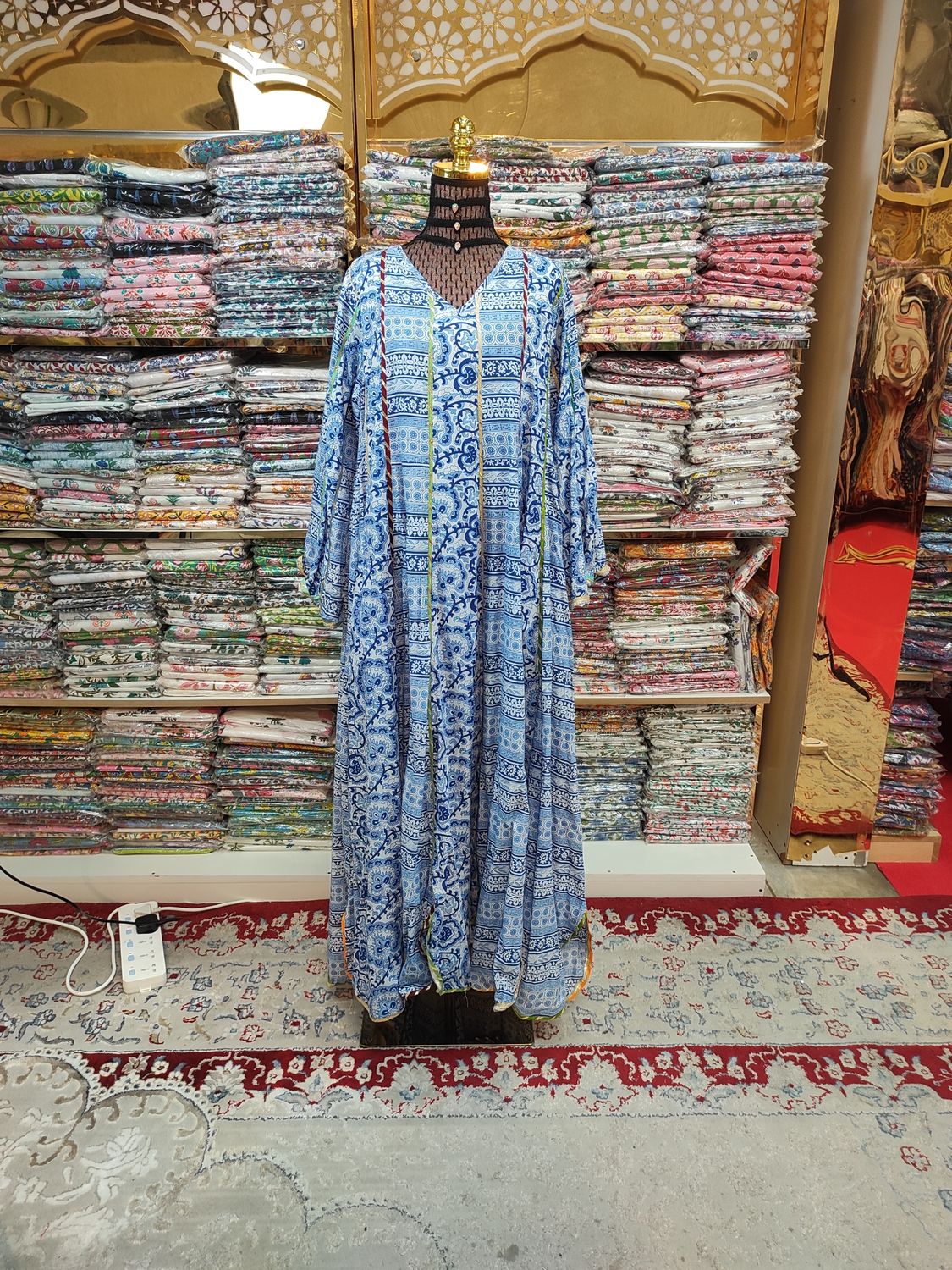 L/XL Meher Multi Printed Cotton Dress 57" Long Jalabiya