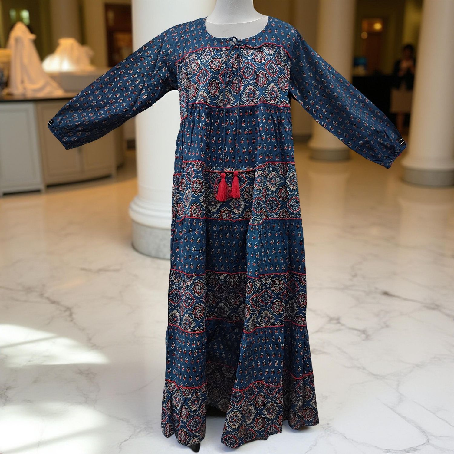 S/M Bushra Printed Cotton Dress 57" Long Jalabiya