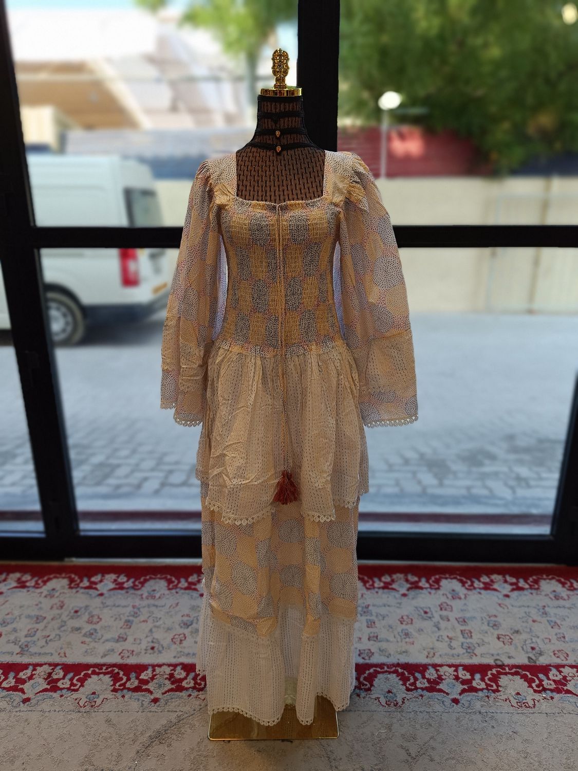 2XL/3XL Rahima White Printed Cotton Dress 57" Long Jalabiya
