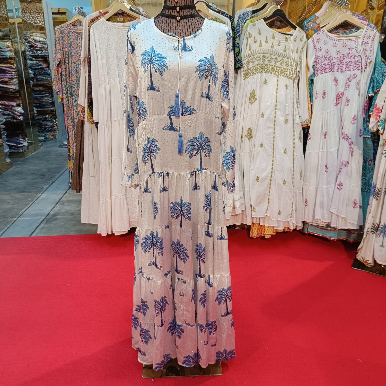 L/XL  Razia Silk Crystal Printed  Dress 57" Long Jalabiya