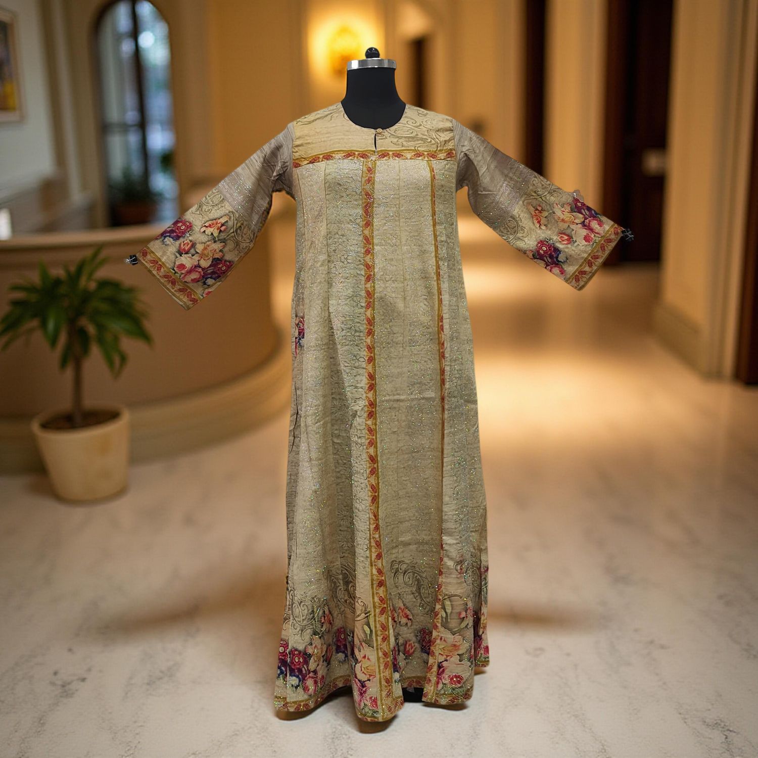 S/M Special Crystal Printed Cotton Dress 57" Long Jalabiya