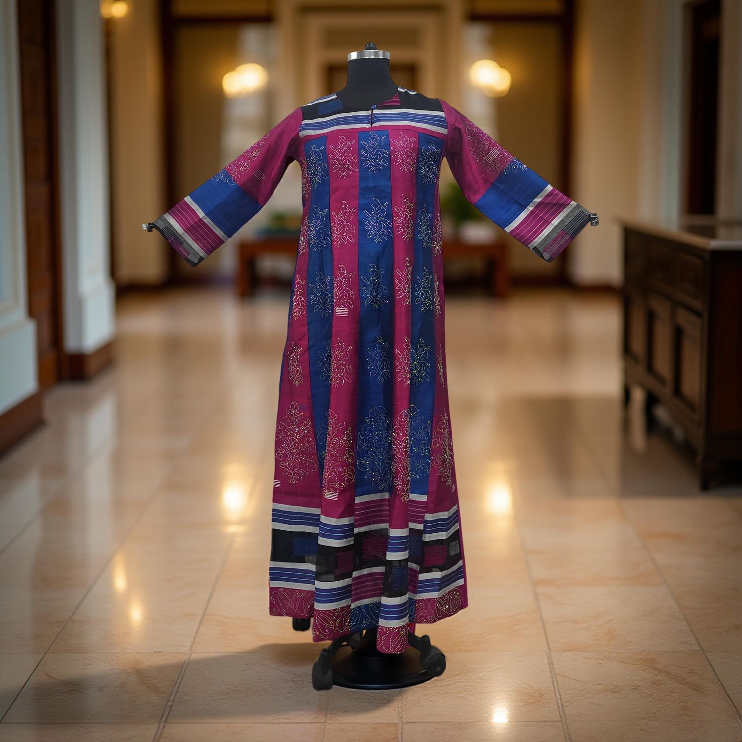 S/M Special Crystal Printed Cotton Dress 57" Long Jalabiya