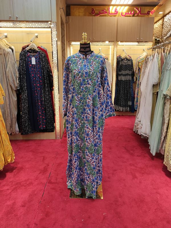 XS/S Sofi Embroidery Printed Cotton Dress 54" Long Jalabiya