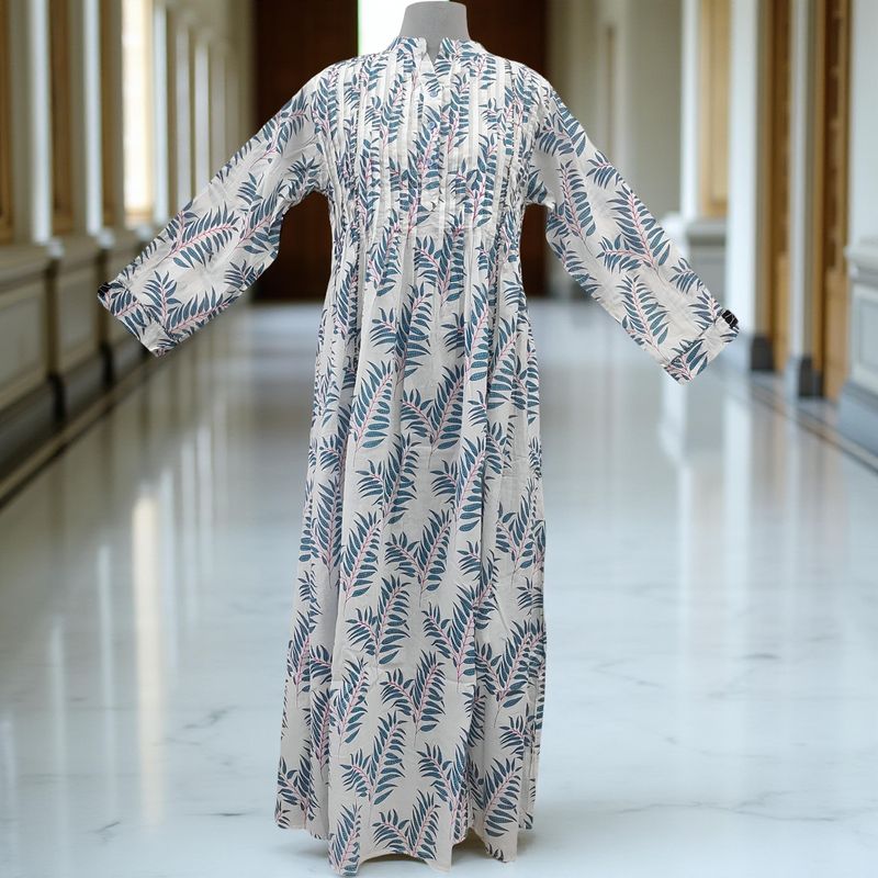 S/M Afra Printed Cotton Dress 57" Long Jalabiya