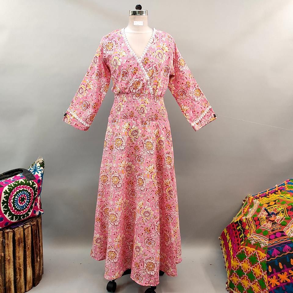 L/XL Kainat Printed Cotton Dress 57" Long Jalabiya