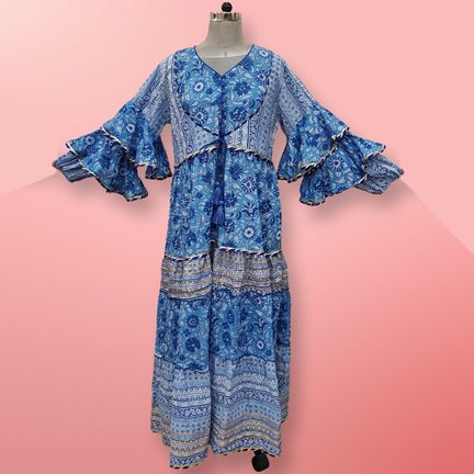 S/M Adeeba Printed Cotton Dress 57" Long Jalabiya