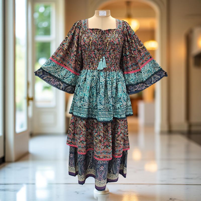 S/M Rahima Silk Crystal  Dress 57" Long Jalabiya