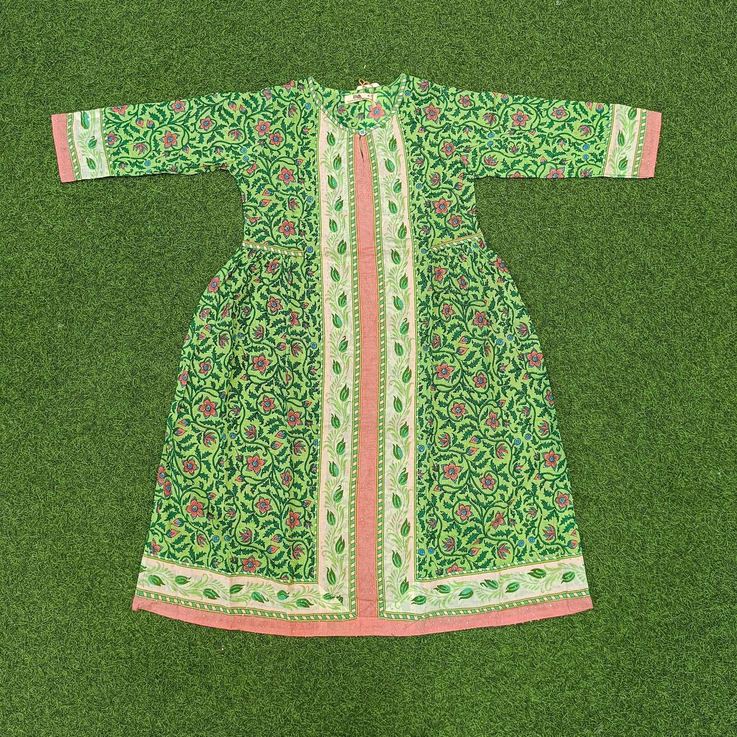 6-7 Year Bhopali Crystal Printed Cotton Girls Dress 37" Long Jalabiya