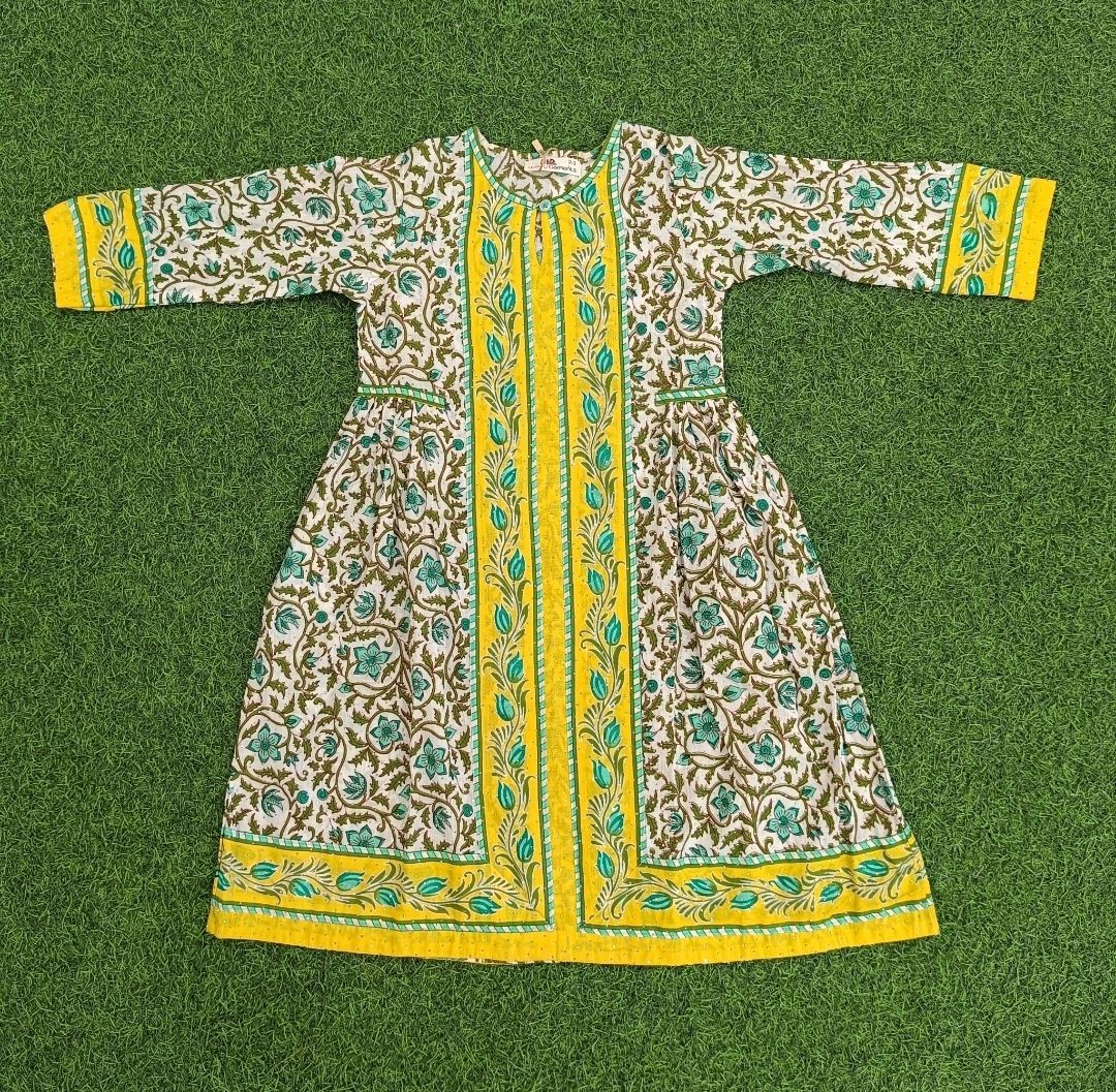 6-7 Year Bhopali Crystal Printed Cotton Girls Dress 37" Long Jalabiya