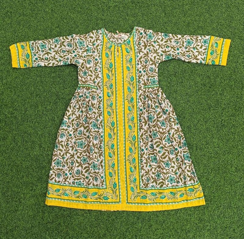 6-7 Year Bhopali Crystal Printed Cotton Girls Dress 37" Long Jalabiya
