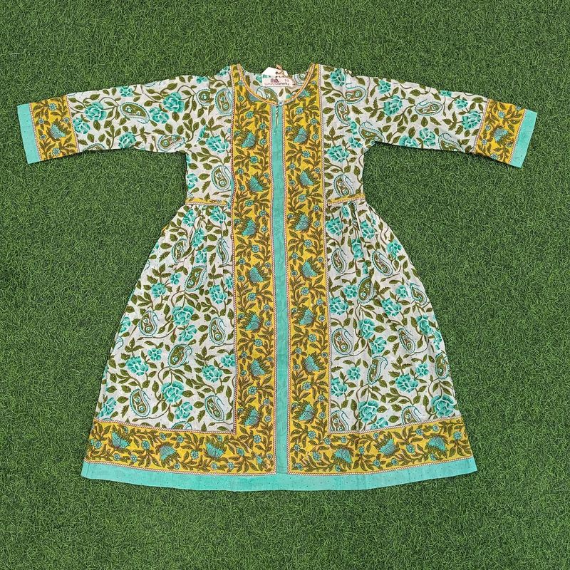 2-3 Year Bhopali crystal Printed Cotton Girls Dress 30" Long Jalabiya