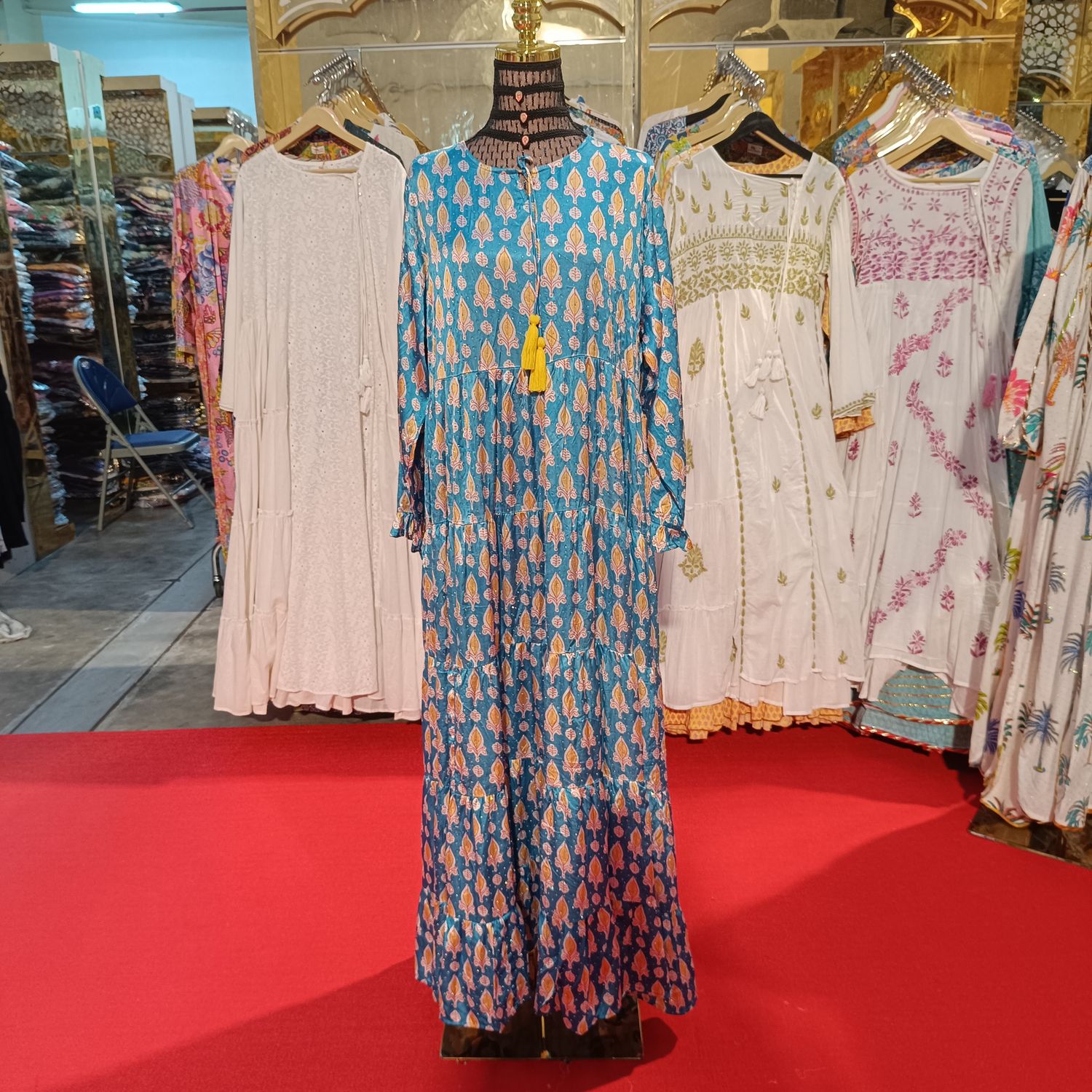 L/XL  Razia Silk Crystal Printed  Dress 57" Long Jalabiya