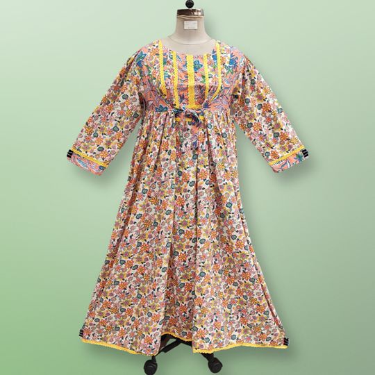 2XL/3XL Aaima Printed Cotton Dress 57" Long Jalabiya